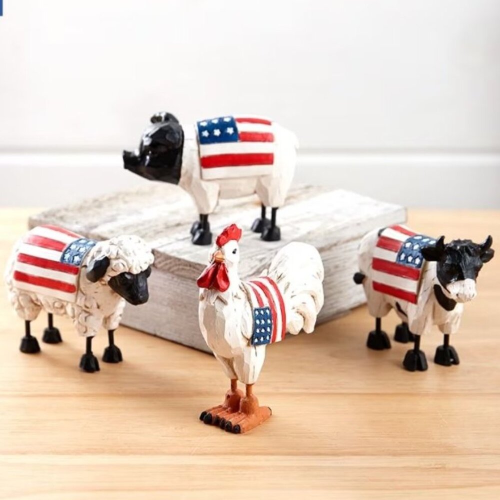 Set of 4 Patriotic Farm Animal Figurines